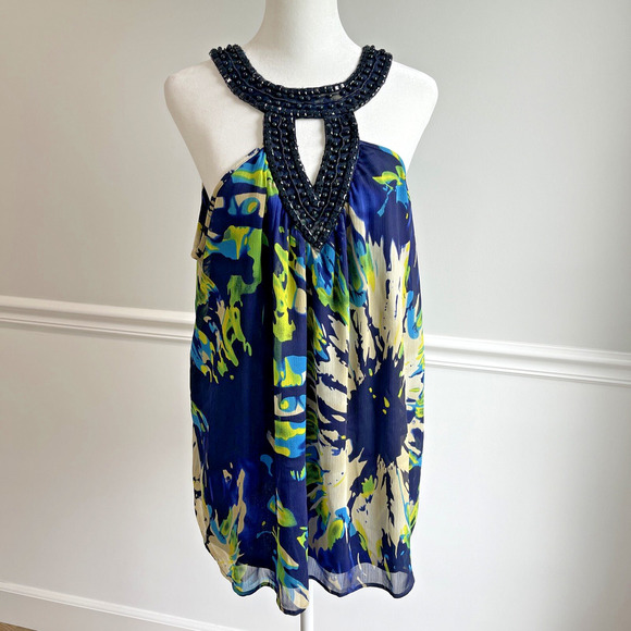 Lane Bryant Sz 18 Halter Top Embellished Black Lined Blouse Artsy Event FLAW - Picture 1 of 12